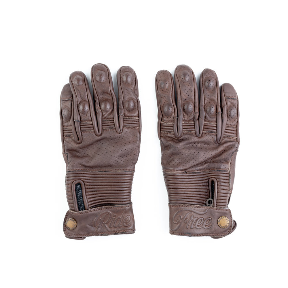 Gants cuir Ride Free Marron  avec protection des doigts 70's seventies