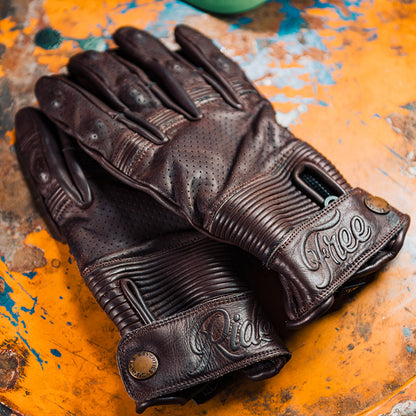 Gants cuir Ride Free Marron  avec protection des doigts 70's seventies