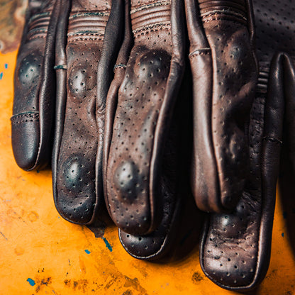 Gants cuir Ride Free Marron  avec protection des doigts 70's seventies